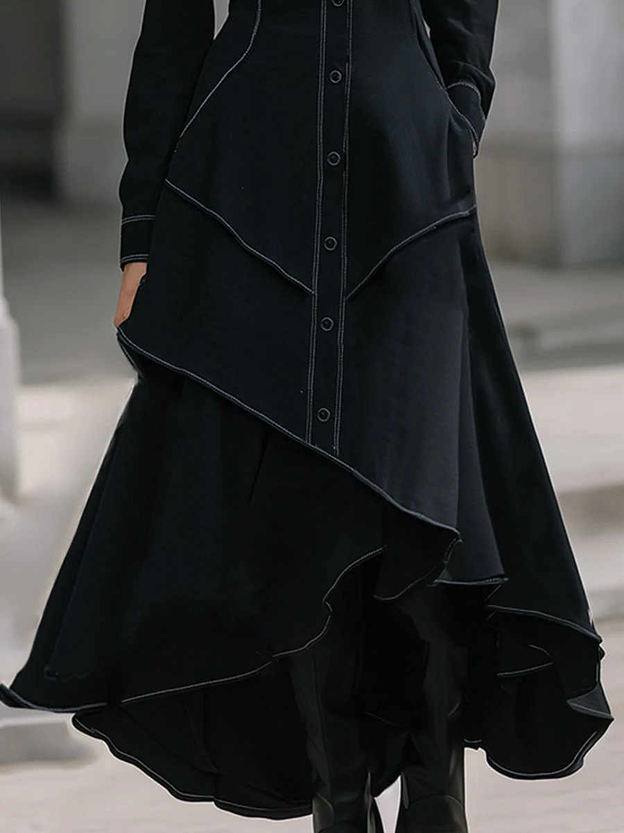 Stylish Asymmetric Layered Shirt Dress - Image 4