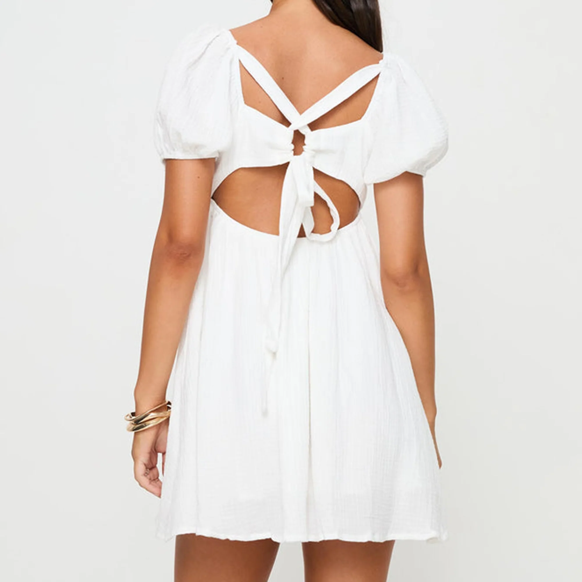 Stylish Cotton And Linen Holiday Date Girl Mini Dress - Image 3