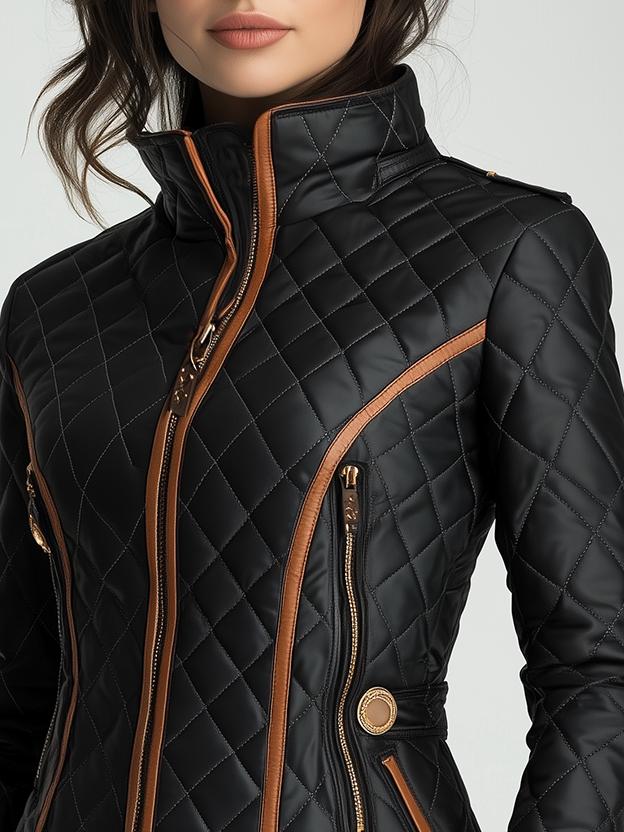 Stylish Waist-cinched Diamond-quilted Padded Jacket - Image 2