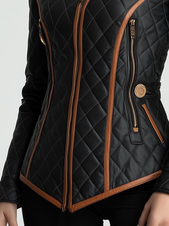 Stylish Waist-cinched Diamond-quilted Padded Jacket - Image 3
