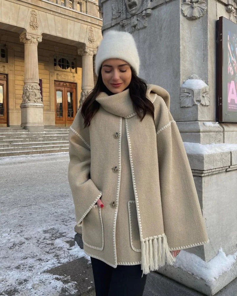 SUMA - Hepburn Style Woolen Cape Coat - Image 10