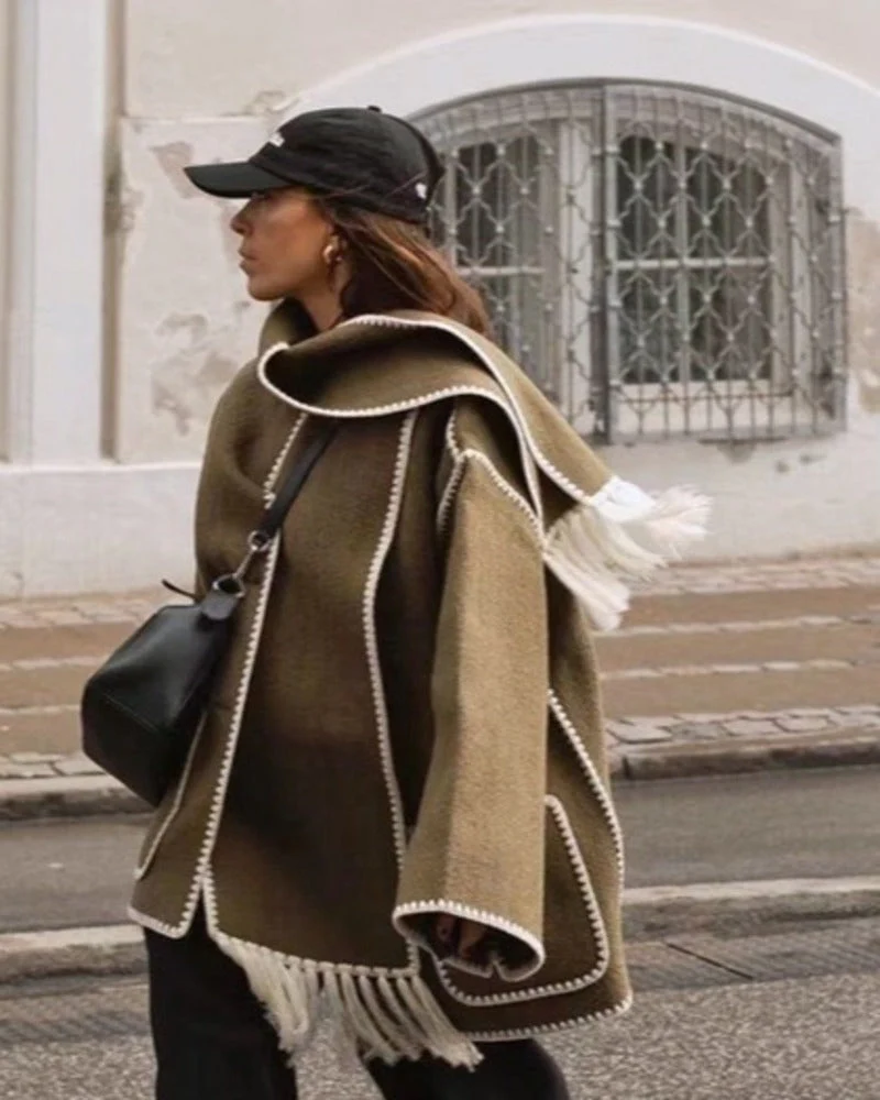 SUMA - Hepburn Style Woolen Cape Coat - Image 14