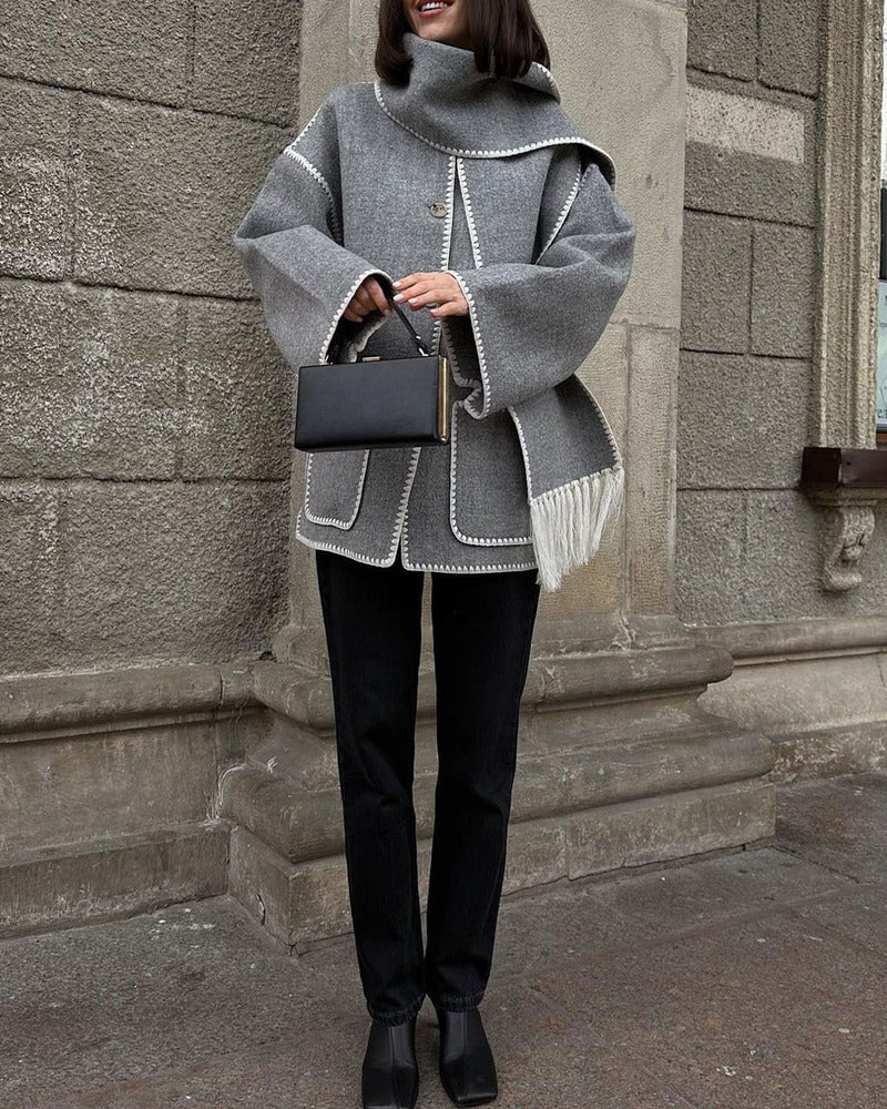 SUMA - Hepburn Style Woolen Cape Coat - Image 2