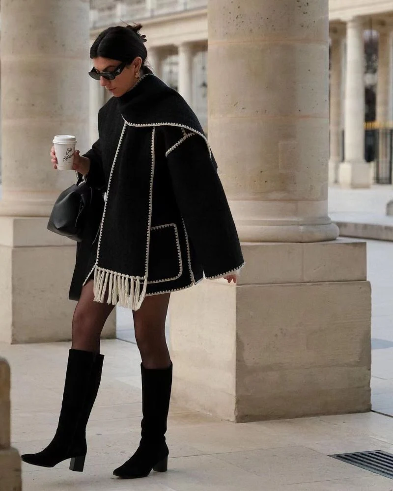 SUMA - Hepburn Style Woolen Cape Coat - Image 4