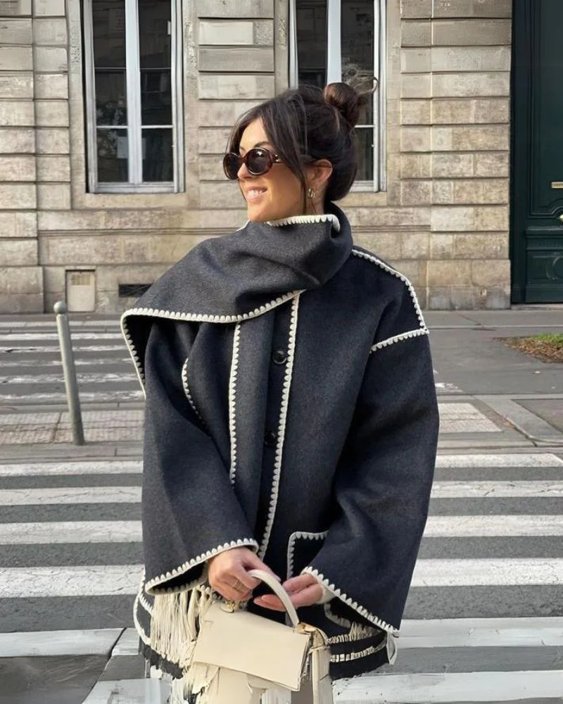 SUMA - Hepburn Style Woolen Cape Coat - Image 5