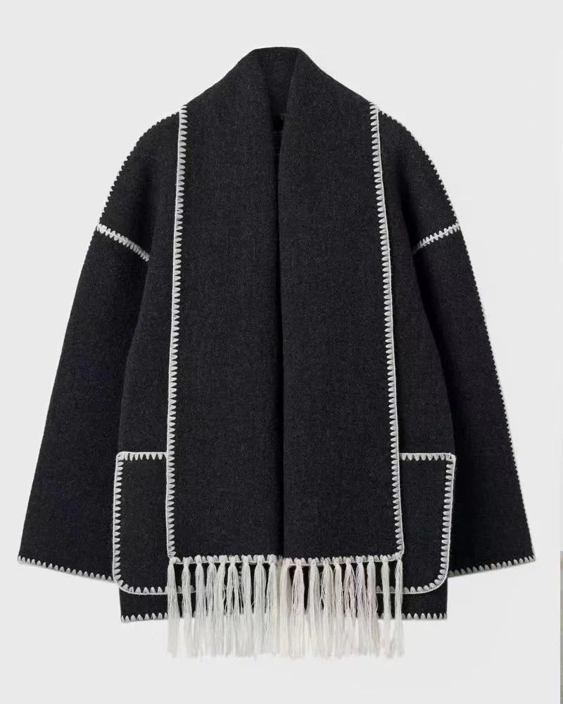 SUMA - Hepburn Style Woolen Cape Coat - Image 8