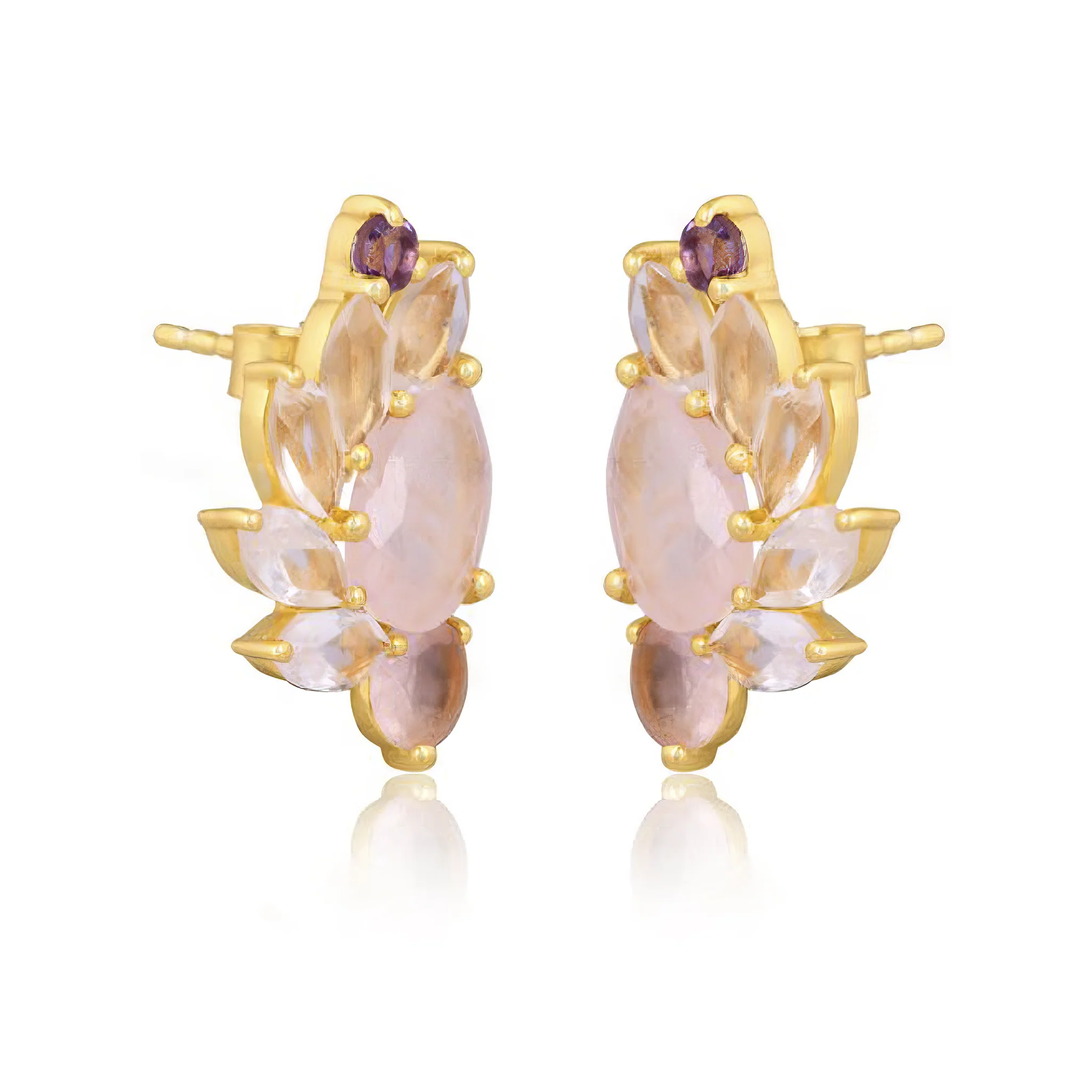 Sunset Earrings – 18K Gold-Plated with Rose Quartz, Crystal Quartz & Amethyst Stones - Image 2