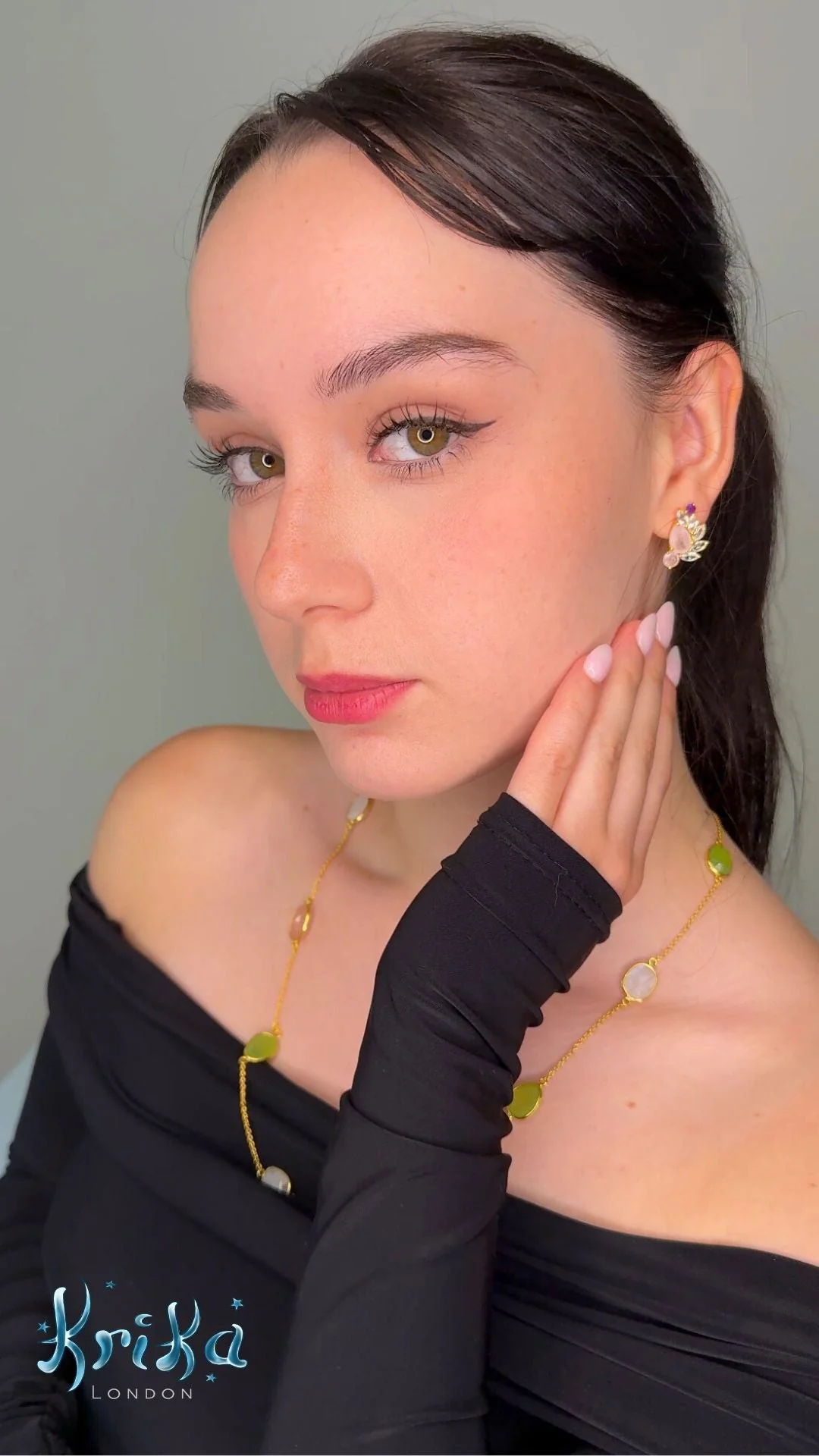 Sunset Earrings – 18K Gold-Plated with Rose Quartz, Crystal Quartz & Amethyst Stones - Image 3