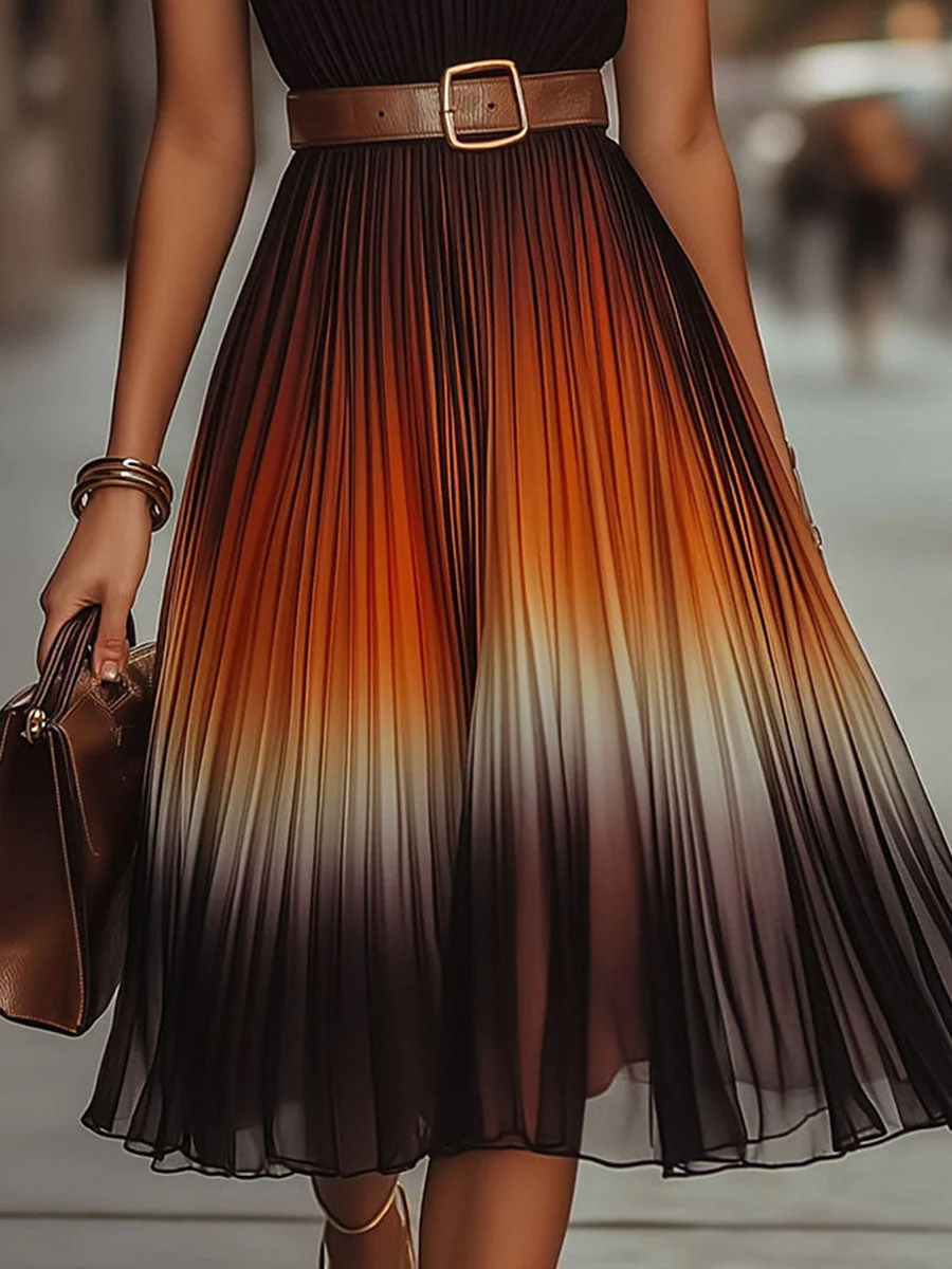 Sunset Pleated Ombre Halter Midi Dress - Image 8