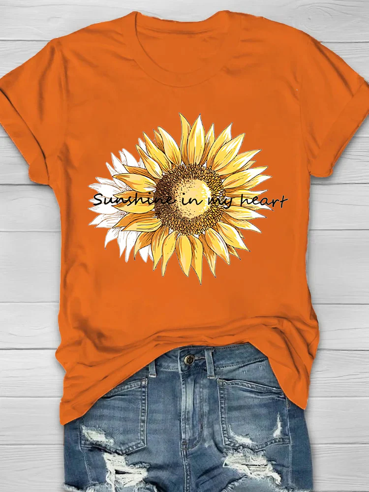 Sunshine In My Heart Sunflower Print Women's T-shirt - Image 2