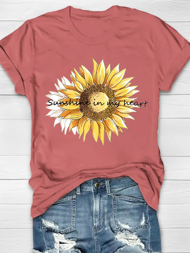 Sunshine In My Heart Sunflower Print Women's T-shirt - Image 3