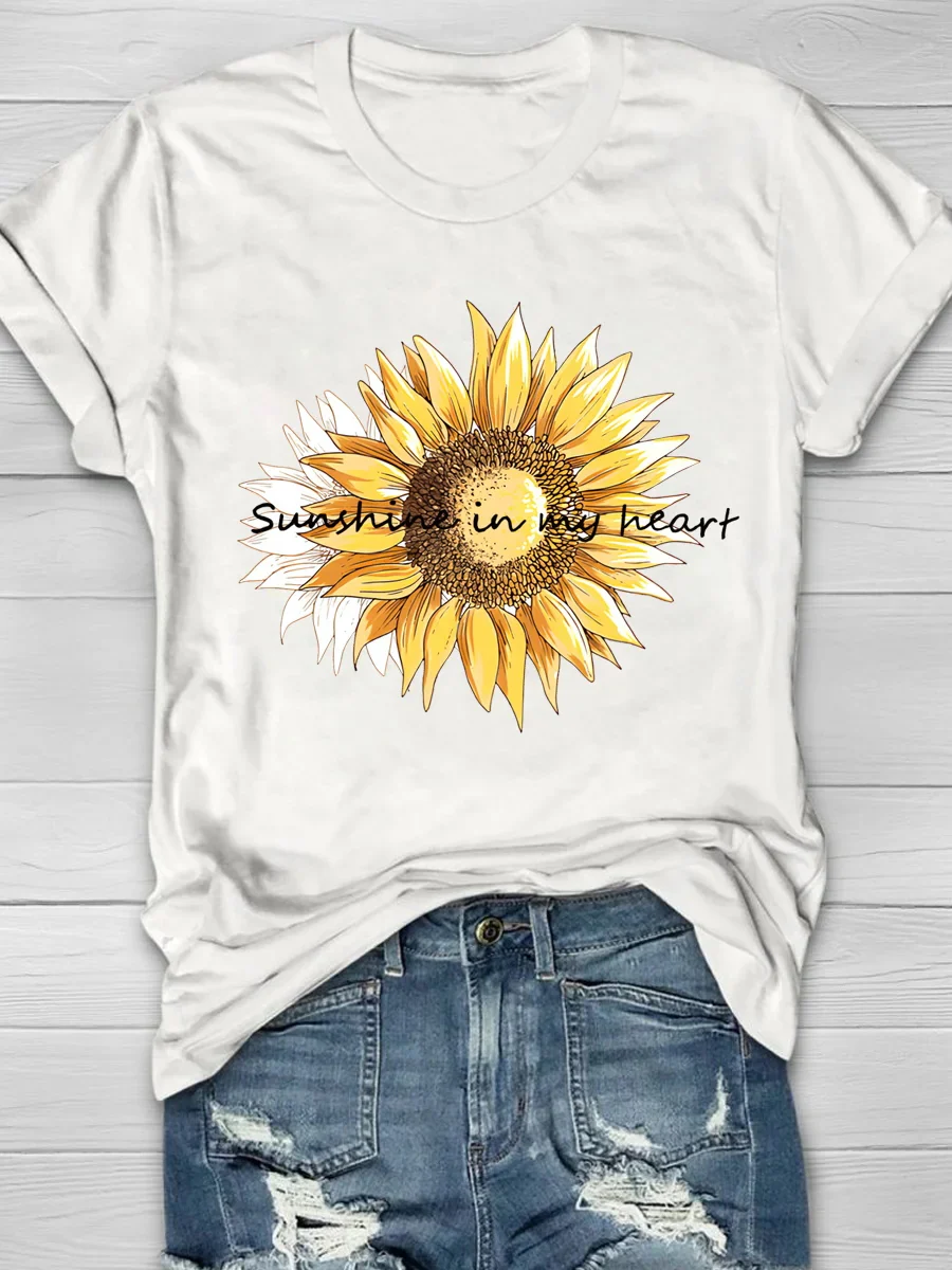 Sunshine In My Heart Sunflower Print Women's T-shirt - Image 5