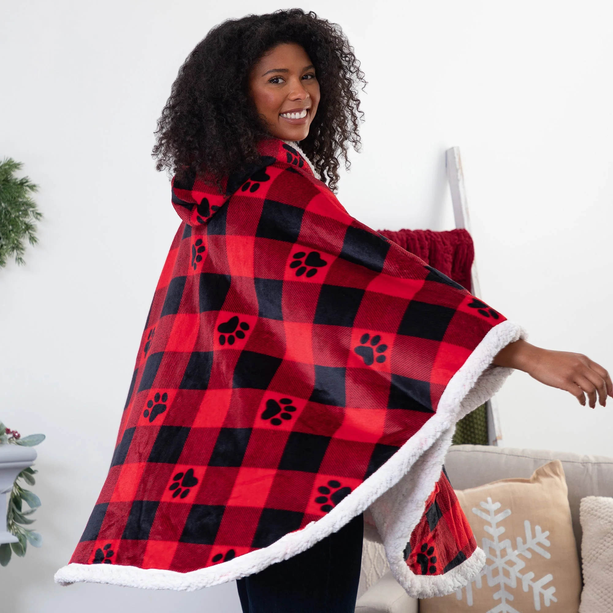 Super Cozy Paw Print Blanket Hoodie Cape - Image 11