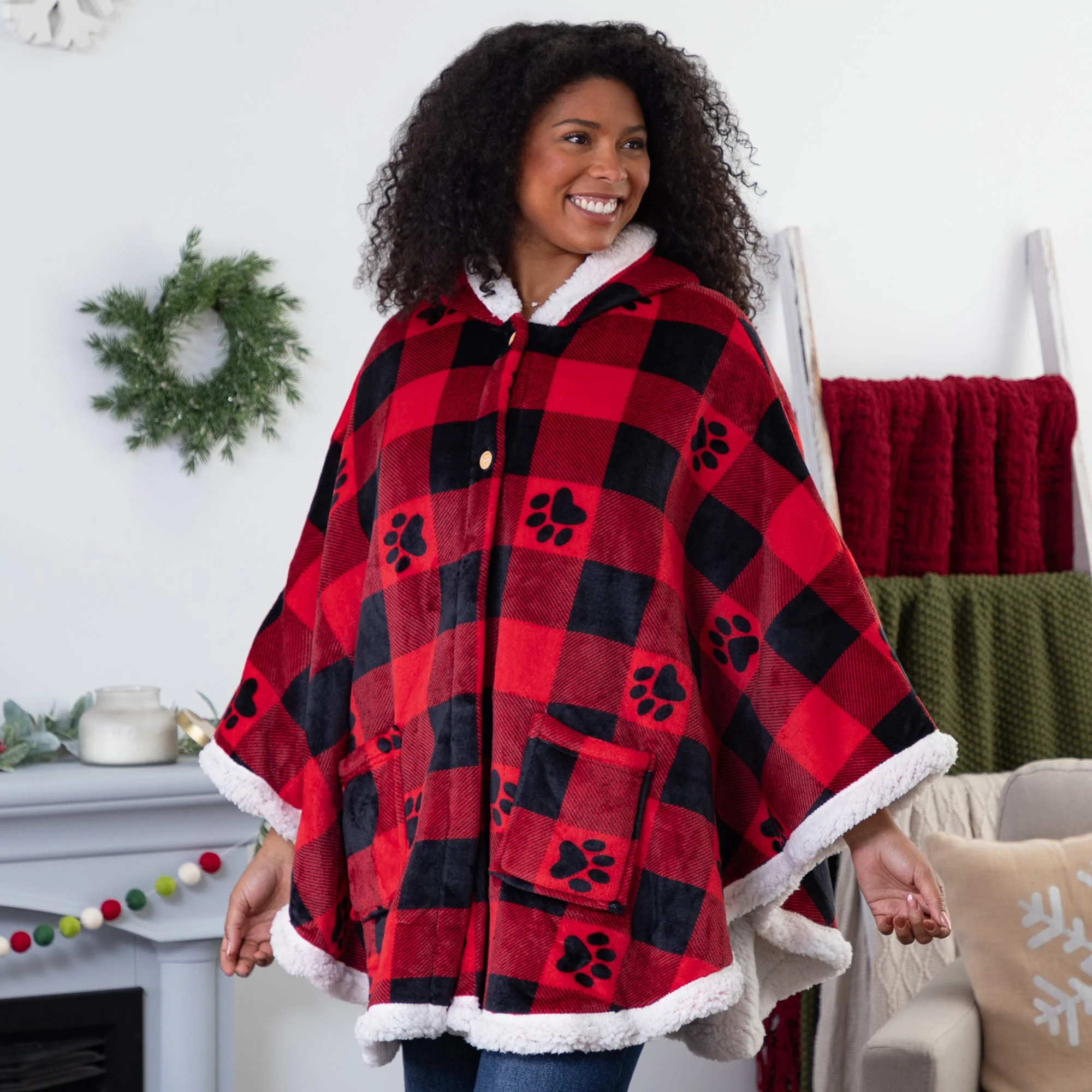 Super Cozy Paw Print Blanket Hoodie Cape - Image 12