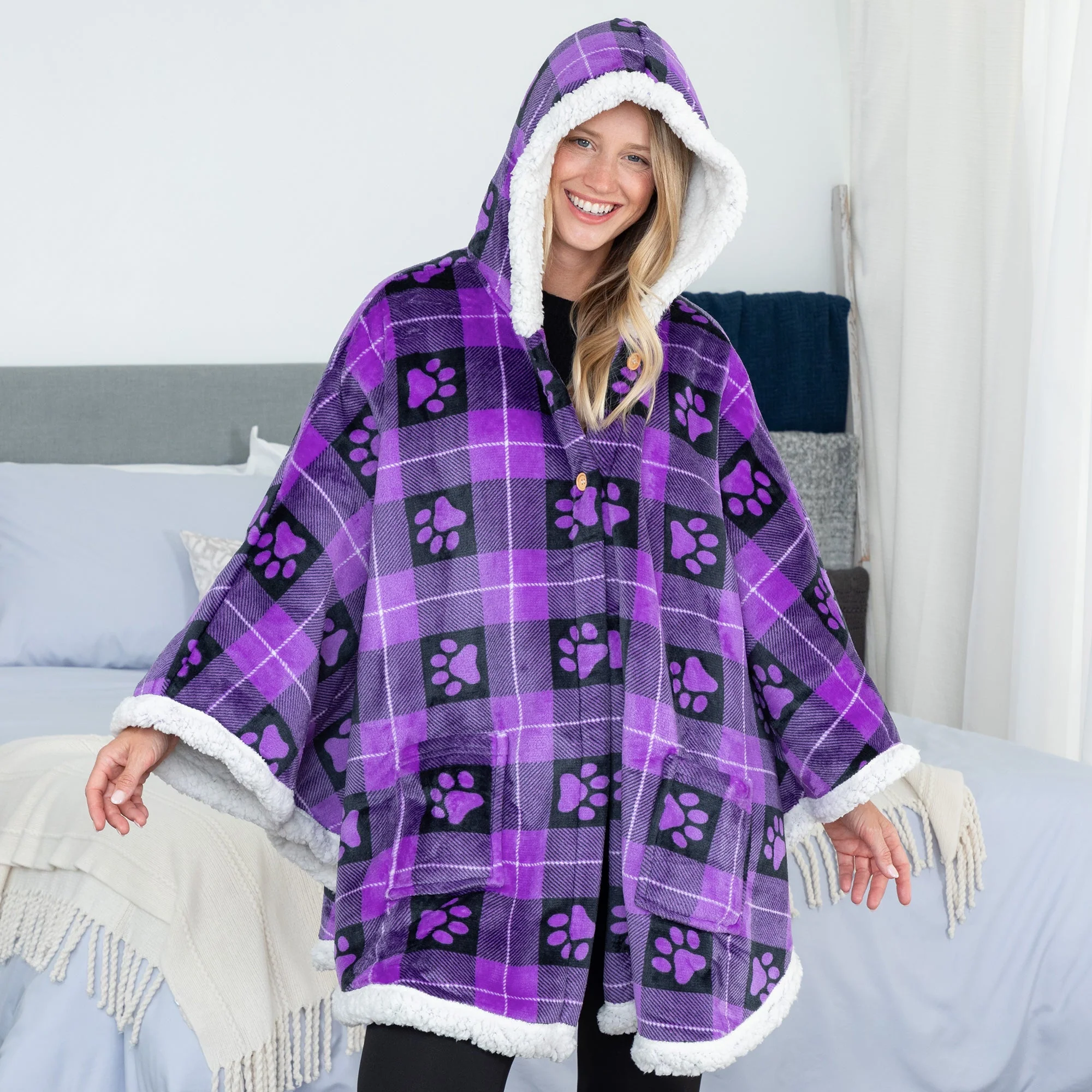 Super Cozy Paw Print Blanket Hoodie Cape - Image 4