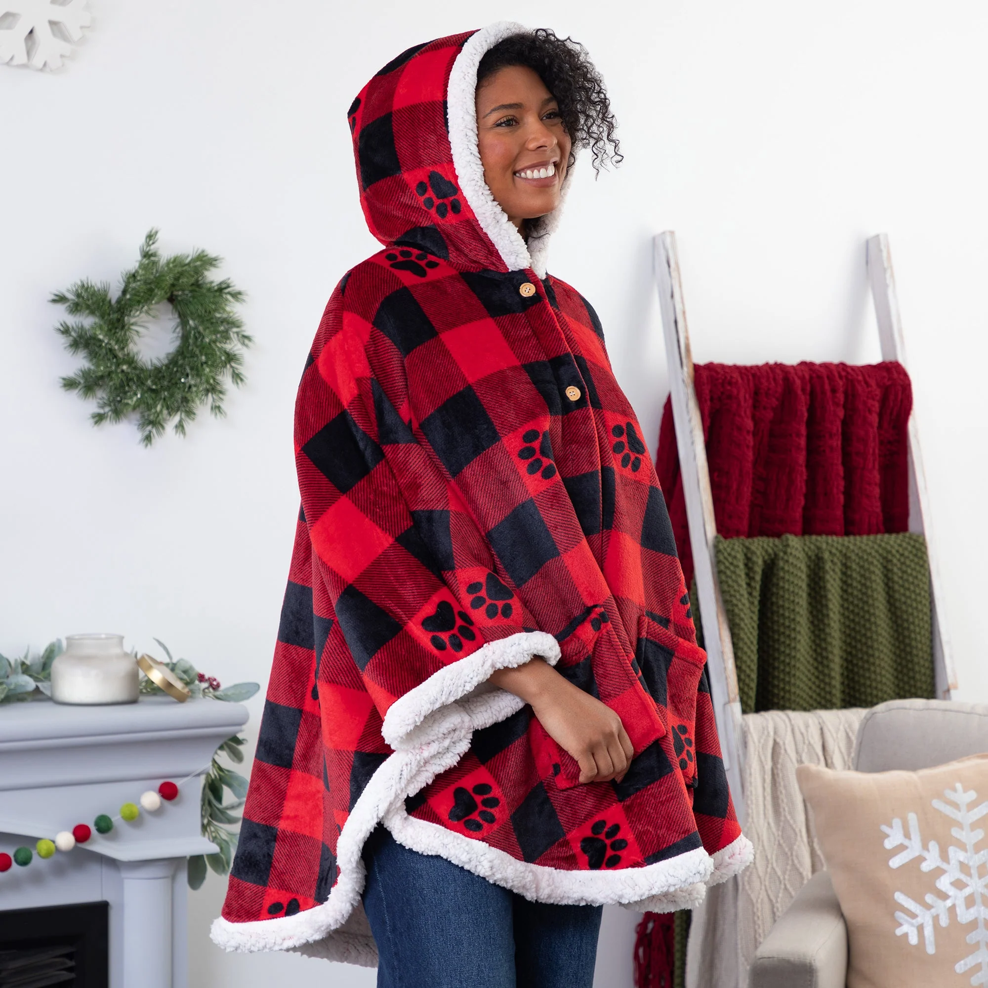 Super Cozy Paw Print Blanket Hoodie Cape - Image 8