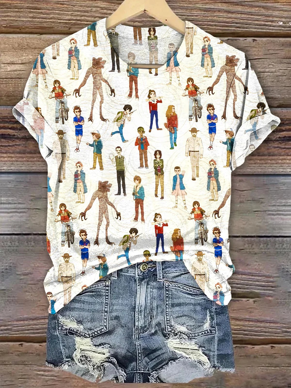 Swirly People Stranger Things Crew Neck T-shirt