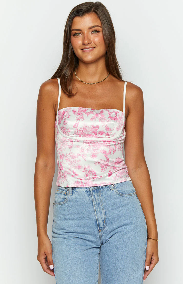 Tamra Pink Printed Low Back Top - Image 3