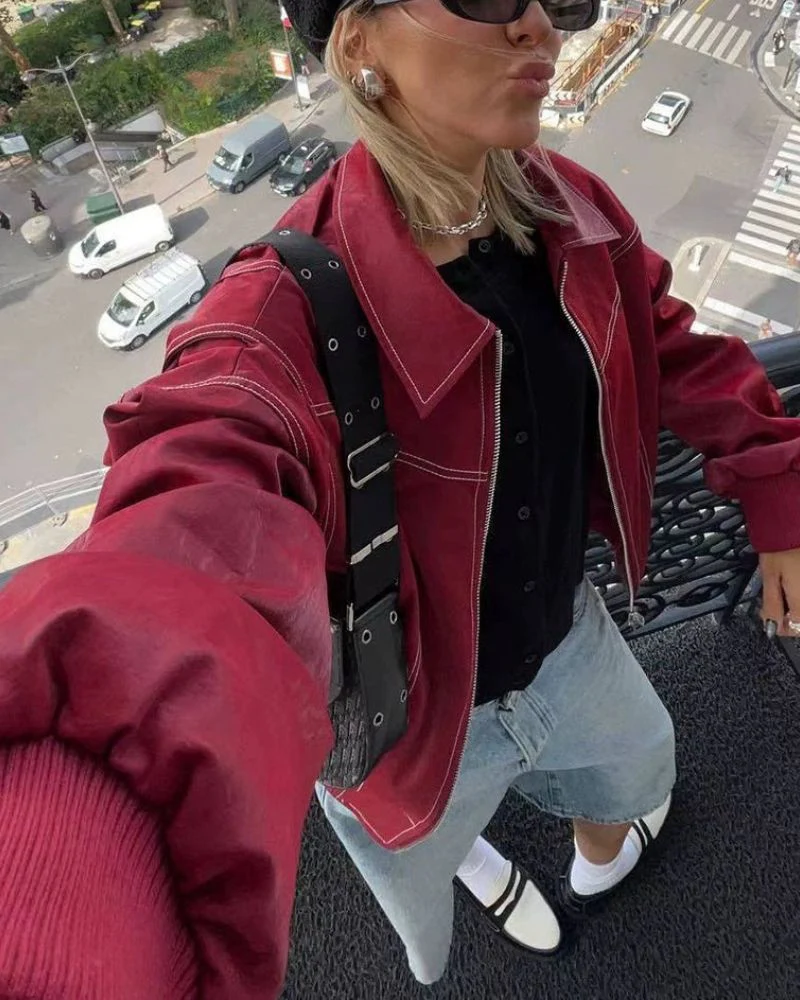 TAYLA - Oversized Stitch Leather Jacket - Image 2