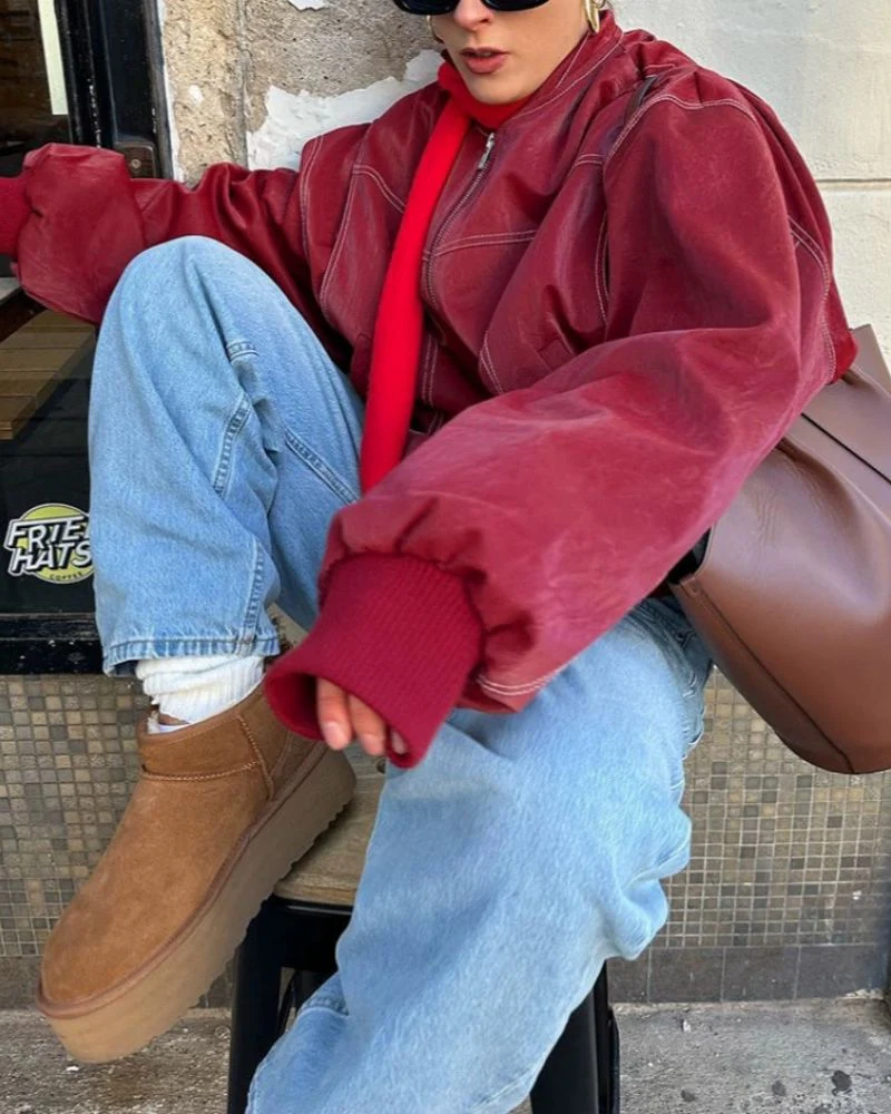 TAYLA - Oversized Stitch Leather Jacket - Image 3