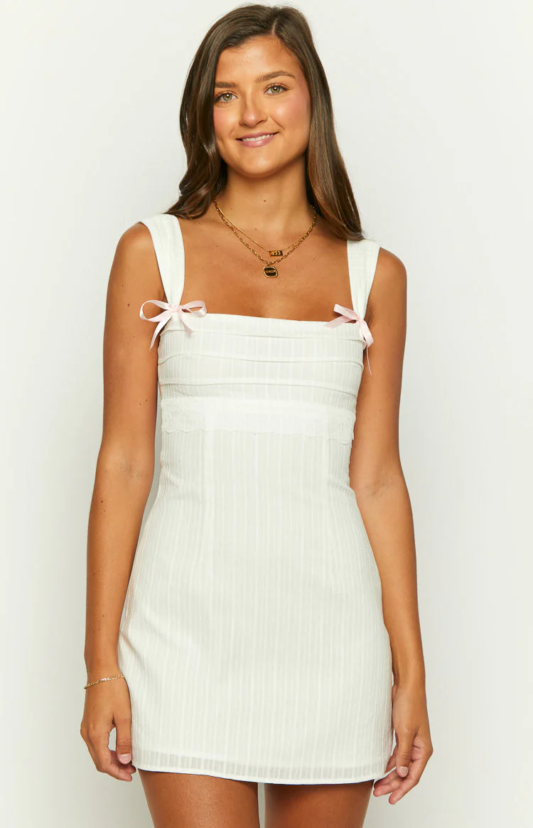 Taylor White Tie Back Mini Dress - Image 3