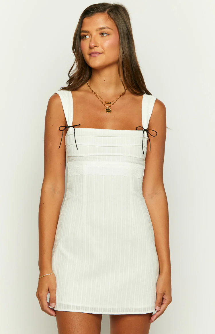 Taylor White Tie Back Mini Dress - Image 4