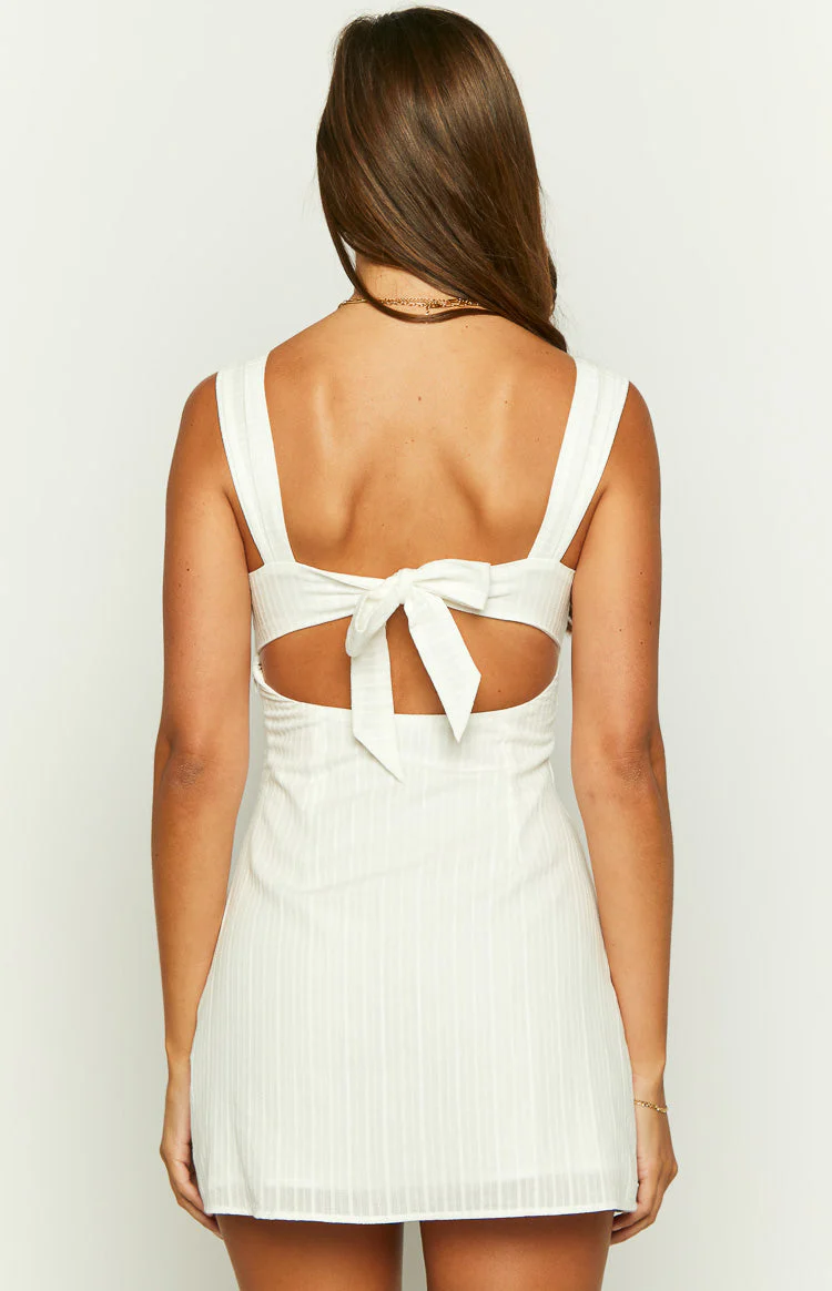 Taylor White Tie Back Mini Dress - Image 6