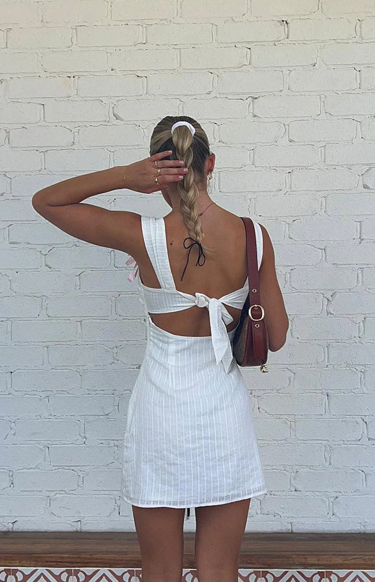 Taylor White Tie Back Mini Dress - Image 9