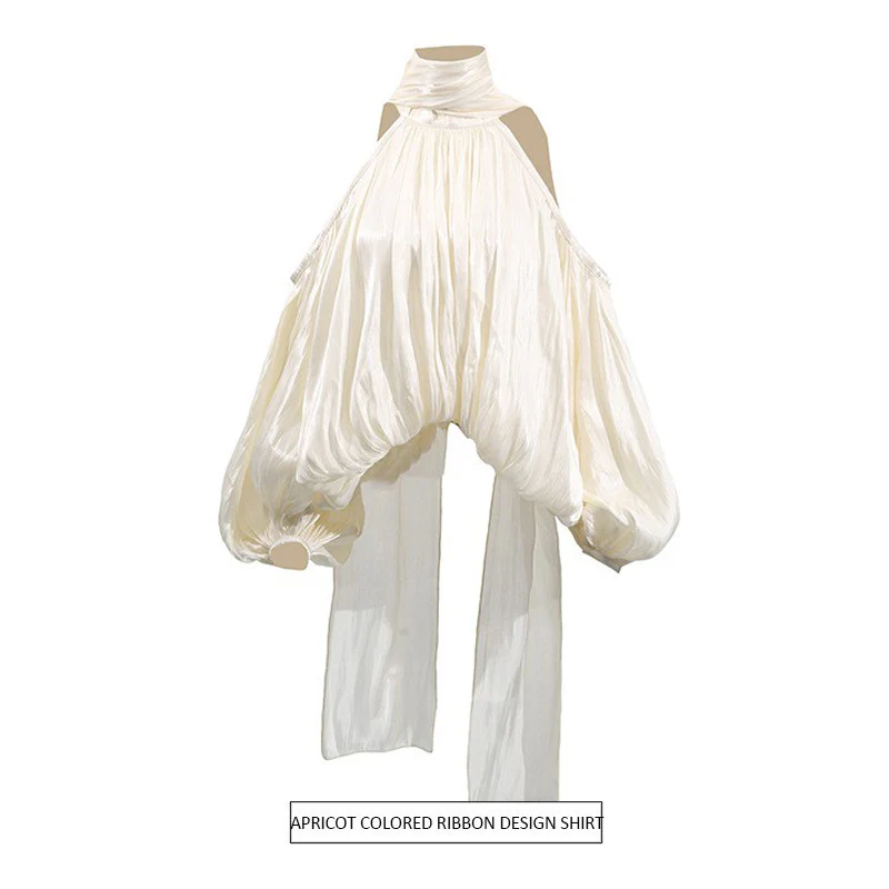 Temperament Bow Lace-up Off-shoulder Chiffon Shirt - Image 2