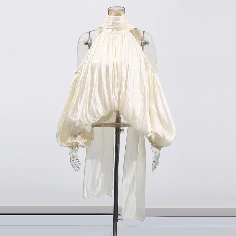 Temperament Bow Lace-up Off-shoulder Chiffon Shirt - Image 3
