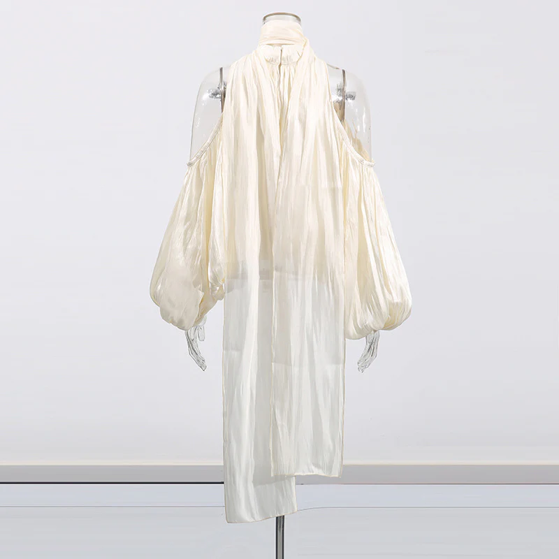 Temperament Bow Lace-up Off-shoulder Chiffon Shirt - Image 5