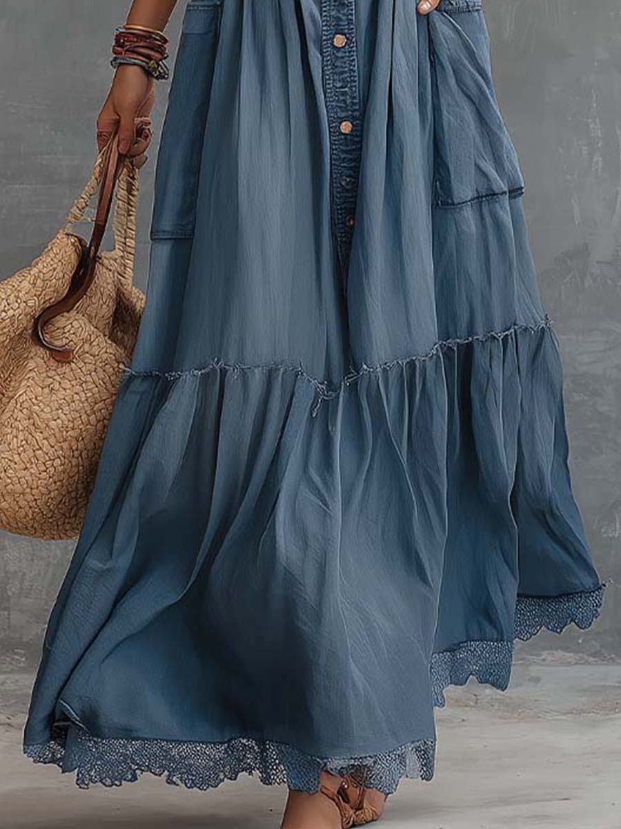 Tencel Denim Sleeveless Button-down Long Dress - Image 3