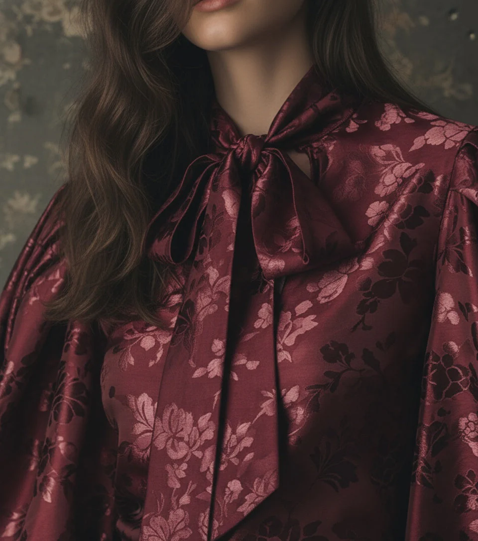 The Crimson Damask Puff-Sleeve Blouse - Image 2