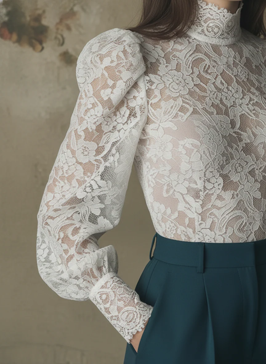 The Elegant Lace High-Neck Blouse - Image 3