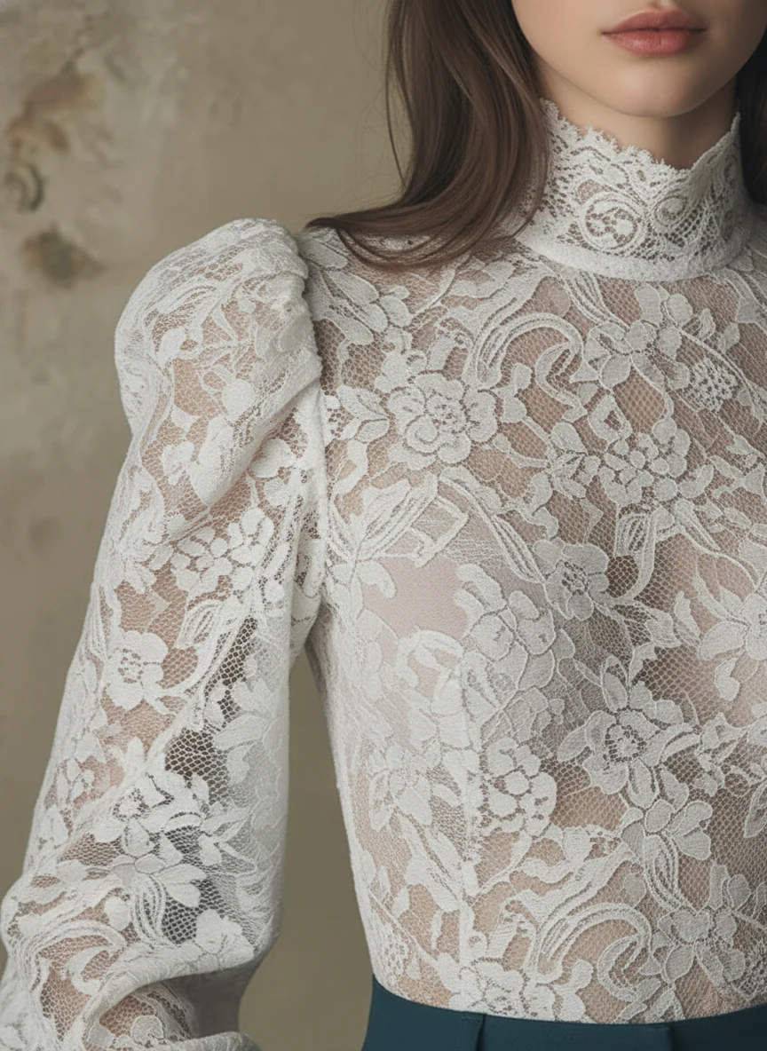 The Elegant Lace High-Neck Blouse - Image 4