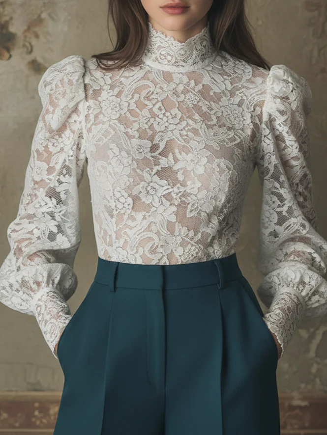The Elegant Lace High-Neck Blouse - Image 5