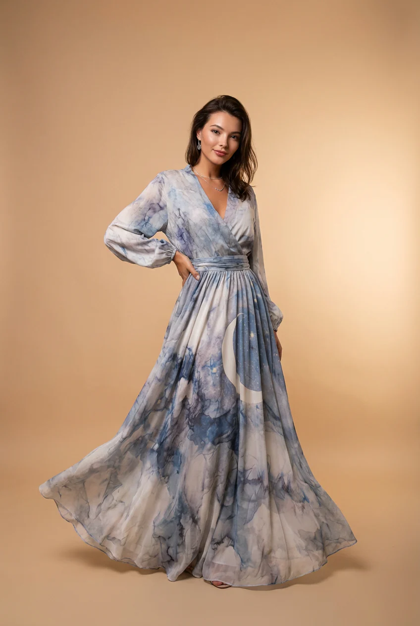 The Moon – Printed Maxi Chiffon Dress - Image 2