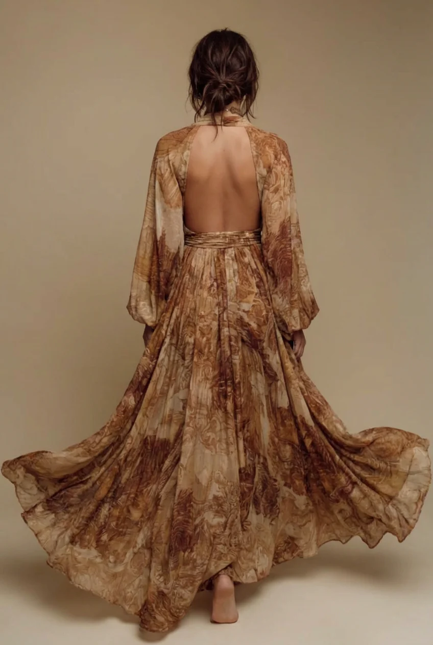 The Strength – Desert Spirit Ptinted Backless Maxi Dress - Image 2