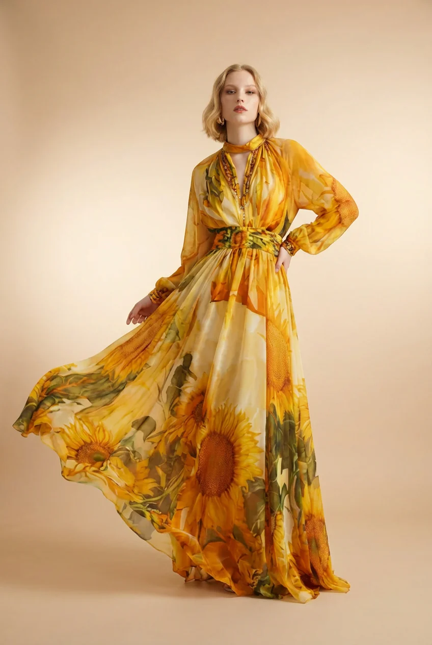 The Sun-Printed Chiffon Maxi Dress