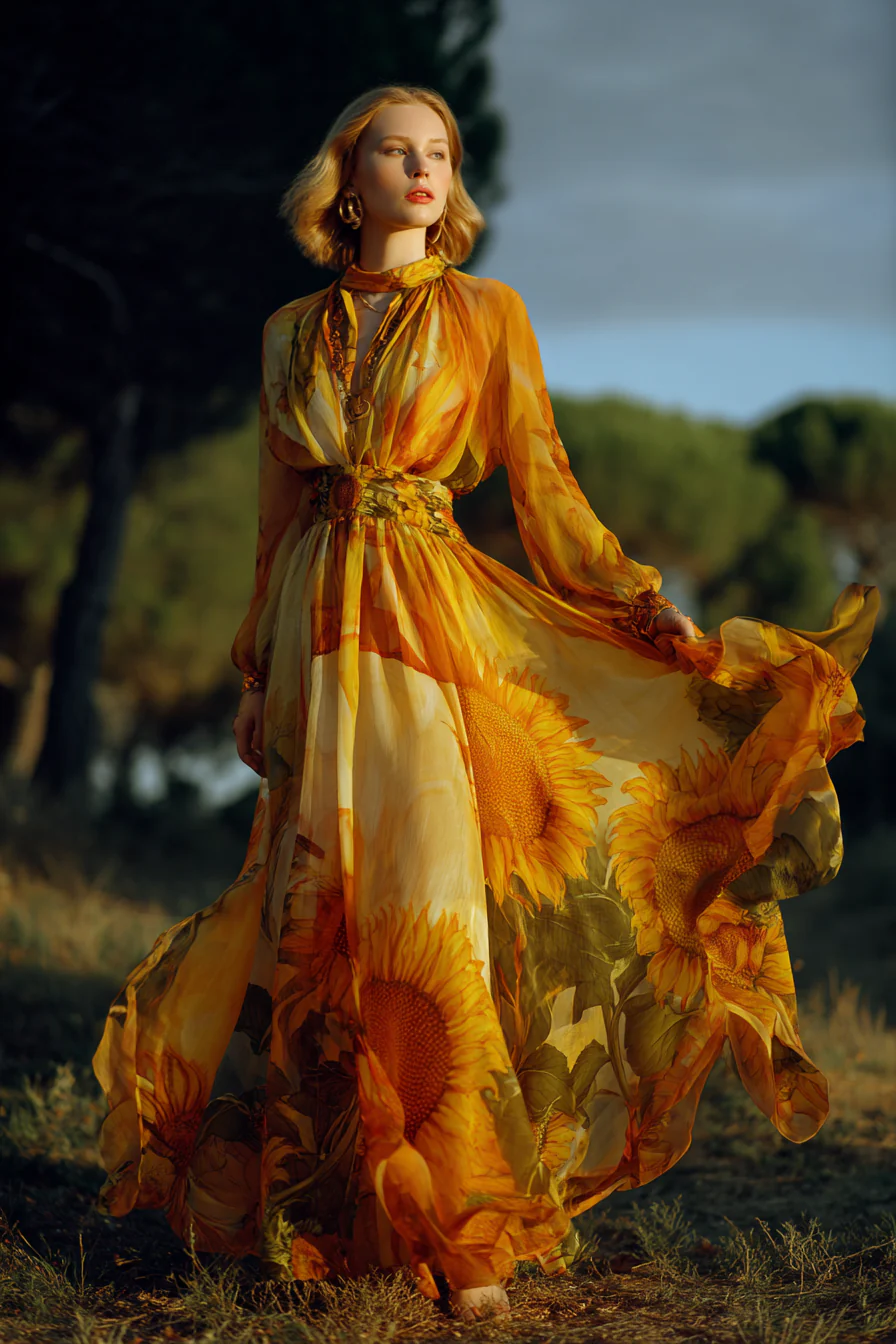 The Sun-Printed Chiffon Maxi Dress - Image 2