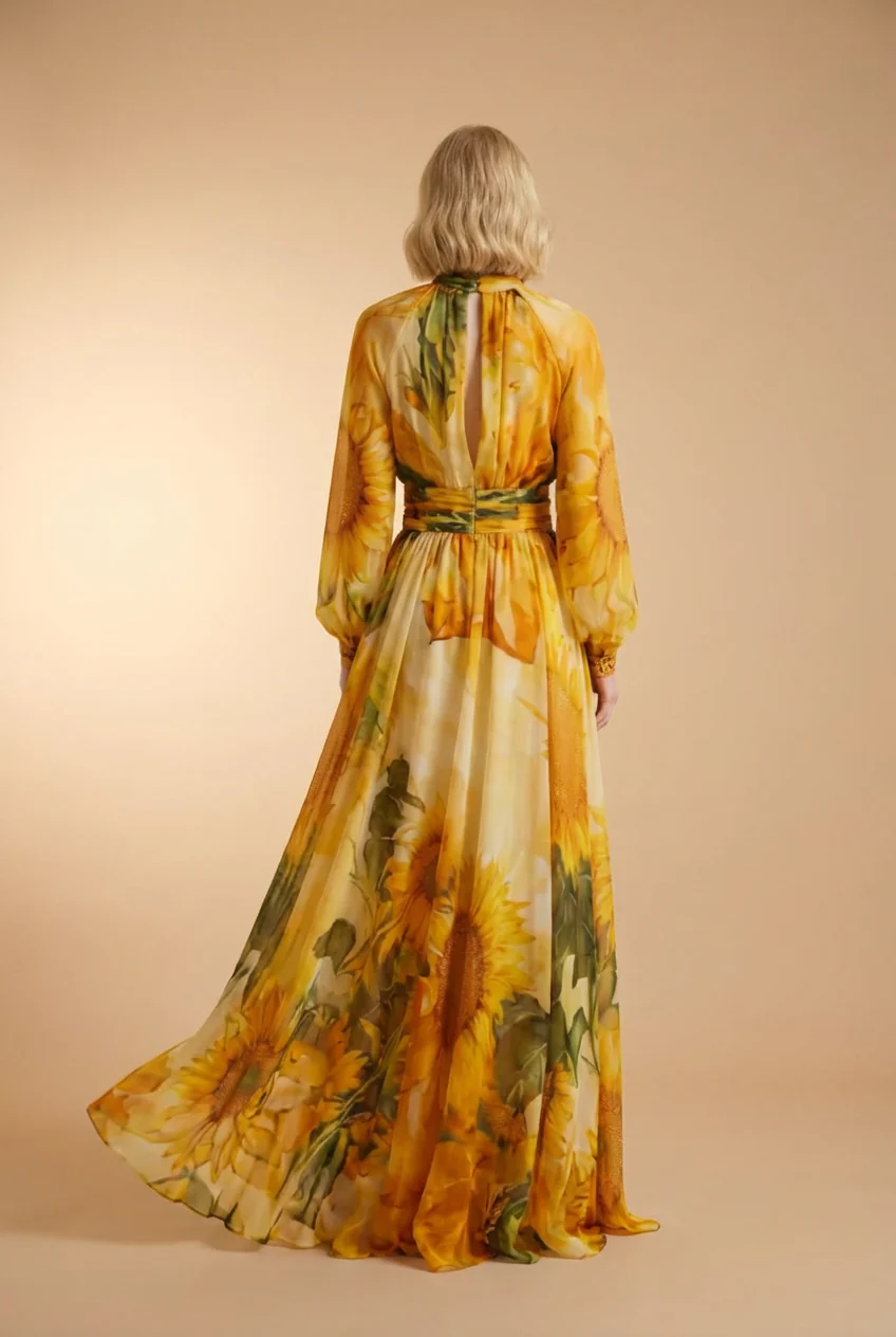 The Sun-Printed Chiffon Maxi Dress - Image 3