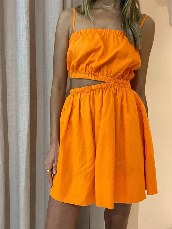 Thin straps cut out dress in orange - Image 2