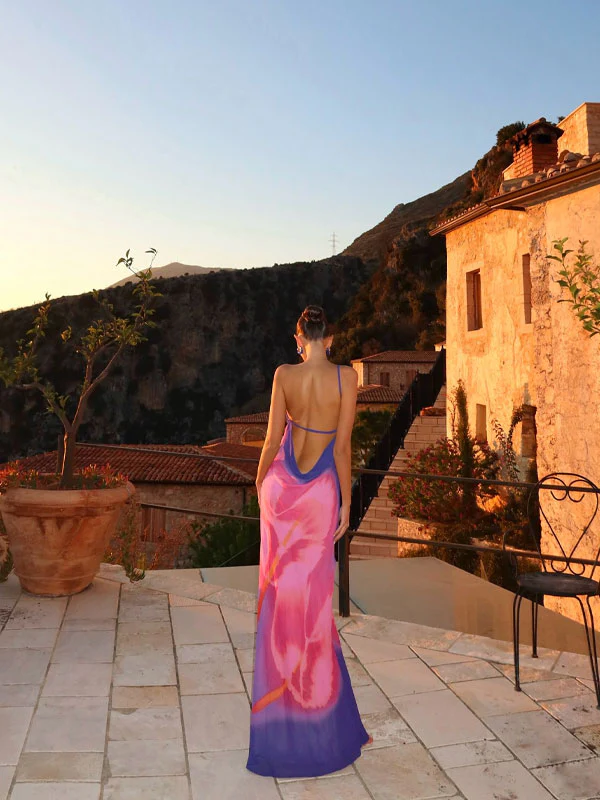 Thin straps gradient color backless dress - Image 2