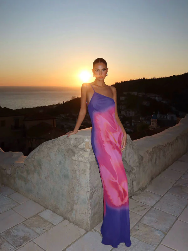 Thin straps gradient color backless dress - Image 3