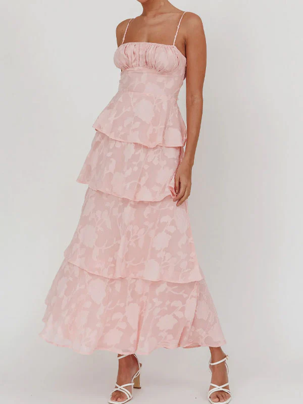 Thin straps jarquard tiered maxi dress - Image 2