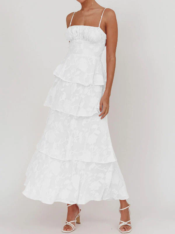 Thin straps jarquard tiered maxi dress - Image 3