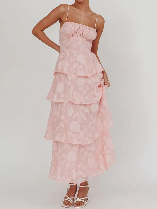 Thin straps jarquard tiered maxi dress - Image 4