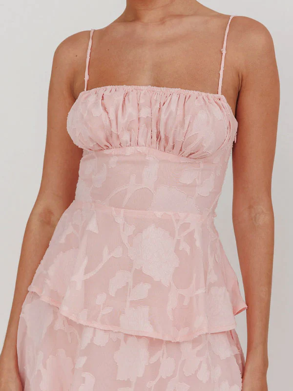 Thin straps jarquard tiered maxi dress - Image 5