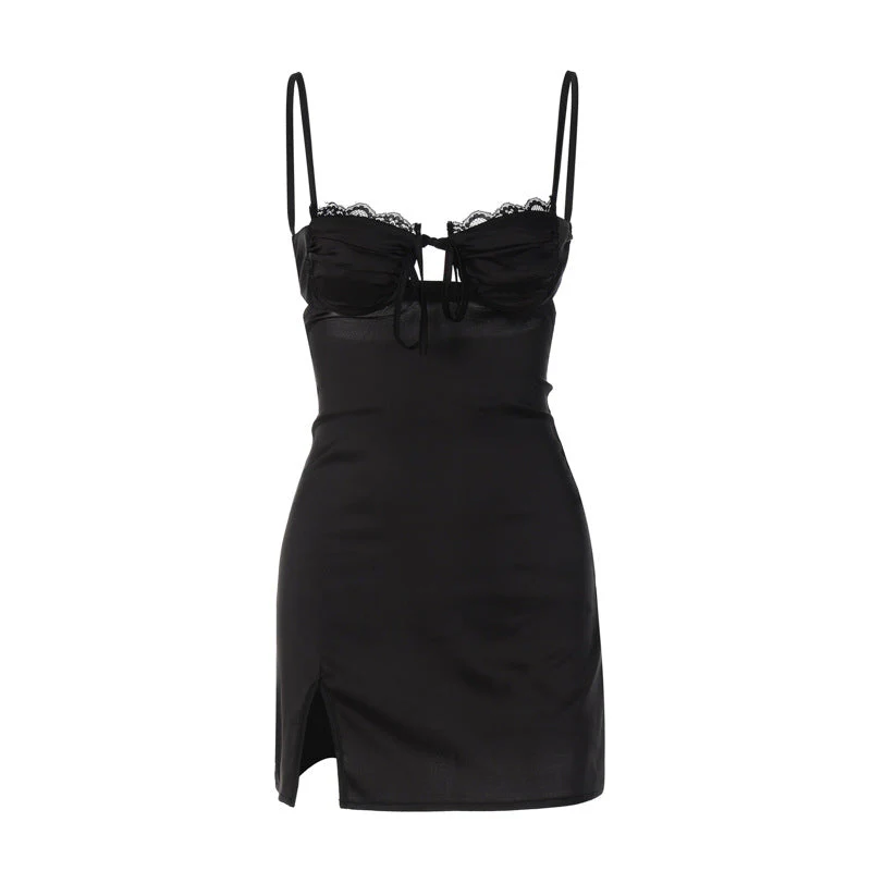 Thin straps lace satin dress - Image 7