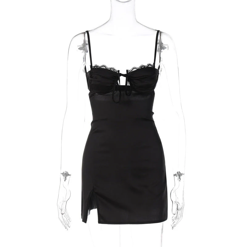 Thin straps lace satin dress - Image 8